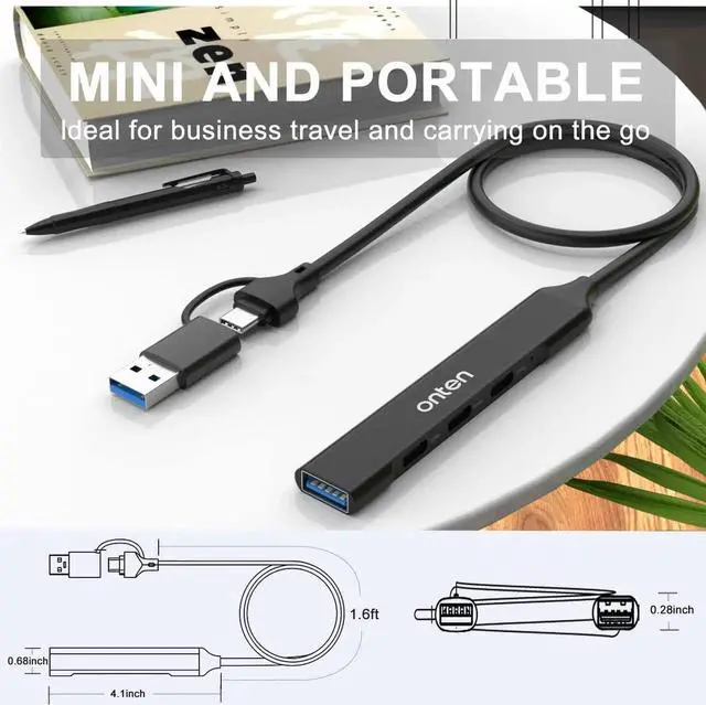 Alt view image 3 of 5 - Aomoproing ONTEN USB C HUB, USB C to USB C and USB A Adapter. USB 3.0 HUB with 3* USB C(5Gbps) 1*USB A(5Gbps). 1.6 ft Cable .for Laptop MacBook Surface Pro and More USB Devices