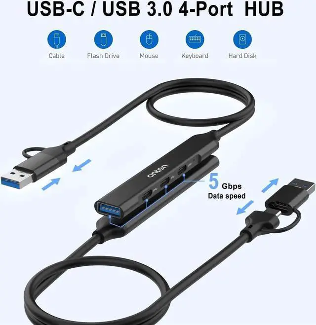 Alt view image 4 of 5 - Aomoproing ONTEN USB C HUB, USB C to USB C and USB A Adapter. USB 3.0 HUB with 3* USB C(5Gbps) 1*USB A(5Gbps). 1.6 ft Cable .for Laptop MacBook Surface Pro and More USB Devices