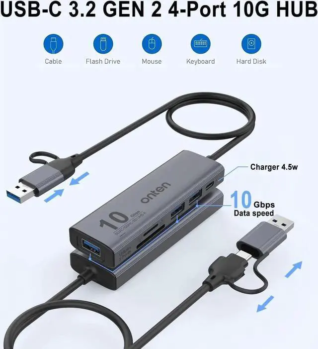 Alt view image 2 of 7 - Onten Dual-Slot UHS-II SD4.0 Card Reader.10Gbps USB C to USB Hub Adapter,USB Hub with 3*USB 3.2 GEN 2(10Gbps) Port and UHS-II SD/TF4.0.Compatible with Mac OS iPad OS,Windows,Android,and Linux.