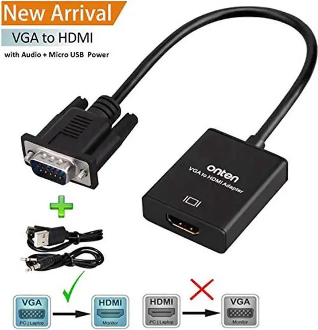 Alt view image 5 of 7 - Aomoproing ONTEN VGA to HDMI, 1080P VGA to HDMI Adapter (Male to Female) for Computer, Desktop, Laptop, PC, Monitor, Projector, HDTV with Audio Cable and USB Cable (Black)