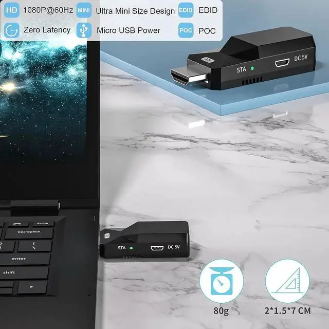 Alt view image 6 of 7 - Aomoproing 1080P HDMI Extender, Extend Audio and Video Signals up to 165 Ft with Cat5e/6 Ethernet Cable Lossless Transmission