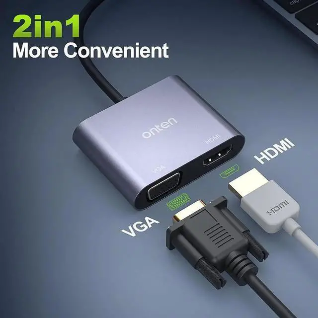 Alt view image 2 of 6 - Aomoproing ONTEN USB C to HDMI VGA Adapter (2-in-1)