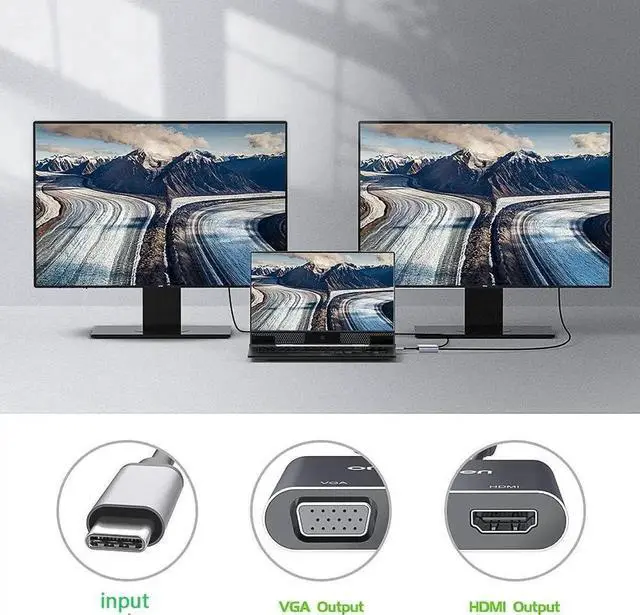Alt view image 6 of 6 - Aomoproing ONTEN USB C to HDMI VGA Adapter (2-in-1)