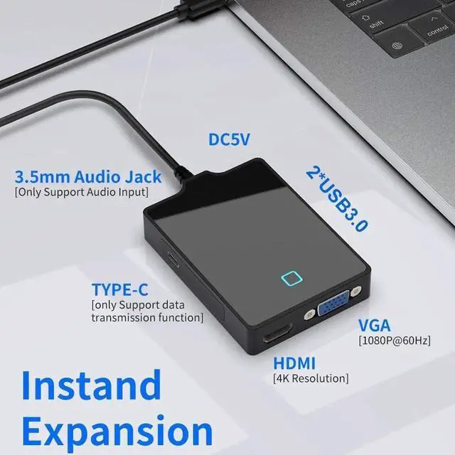 Alt view image 2 of 7 - Aomoproing USB C Docking Station HDMI VGA, 7-in-1 USB C Hub Adapter with 4K HDMI,VGA, 2 USB3.0 Ports, Type C Data Port, DC5V Power Plug, Audio Interface for Steam Deck Mac Book, Surface pro 9/8