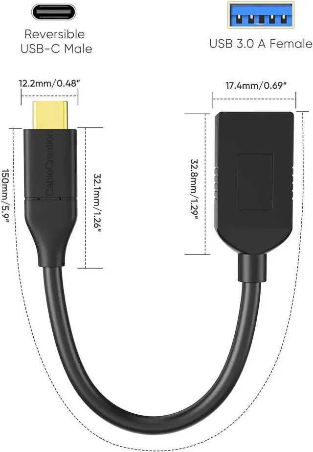 Alt view image 6 of 7 - Aomoproing USB-C to USB 3.0 Female Adapter, 0.5 ft CableCreation (Gen1) USB3.1 Type C to Type A Adapter OTG Cord, Compatible MacBook Pro, Galaxy S8, S9 etc,Black