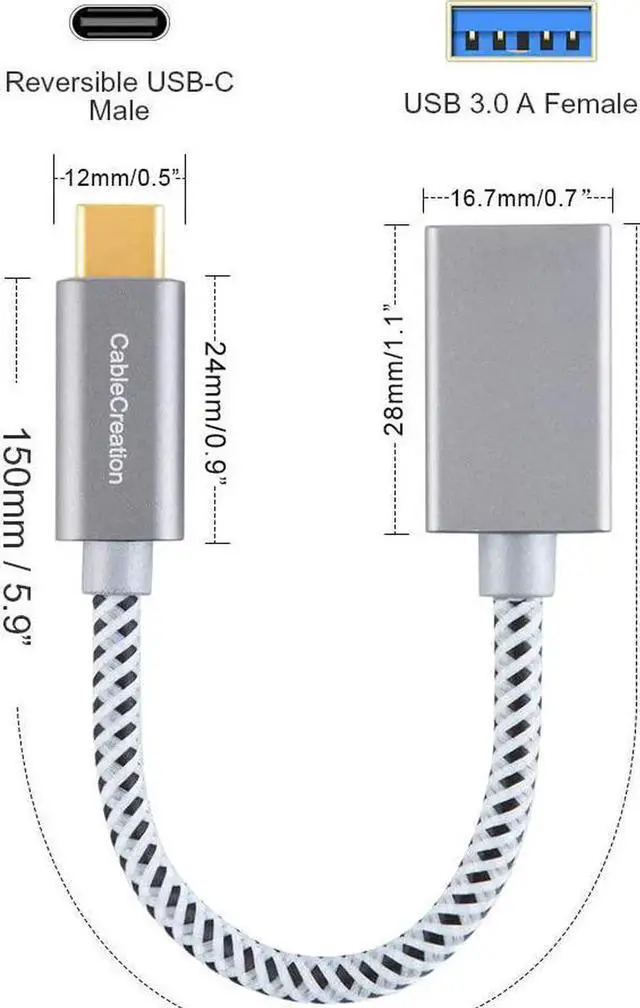 Alt view image 5 of 7 - USB3.1 USB Female to USB C Adapter 0.5 FT CableCreation USB C to USB A Female Adapter Cable OTG 5Gbps Data Female USB A to C Male for MacBook Pro Air XPS 13 15 S21 S20 S10 etc, 0.15m Space Gray