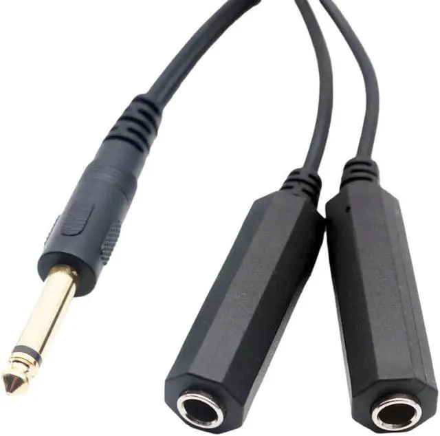 Alt view image 2 of 2 - Aomoproing 6.35mm 1/4" Mono TS Plug Male to Dual 1/4" 6.35mm Jack Female Socket Y Splitter Audio Adapter Cable Converter Cord
