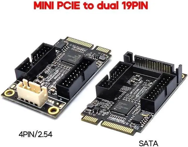Alt view image 5 of 6 - Aomoproing Mini PCIe to Dual 19-Pin Front Panel Extension Card Mini PCIE to USB3.0 Front PIN Head 19PIN Small 4-Pin/Sata Connector(SATA)