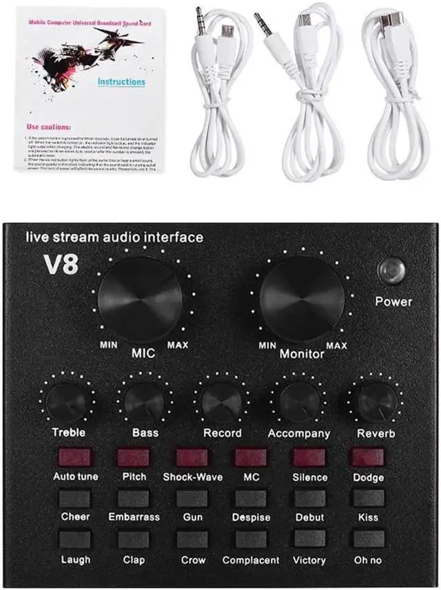 Alt view image 5 of 5 - Aomoproing Sound Card Audio Set Interface External USB Live Microphone Sound Card Function for PC Mobile Phone Sing