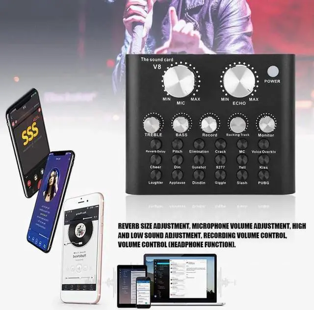Alt view image 5 of 5 - Aomoproing Interface V8 Usb Sound Card Microphone Webcast Live Sound Card External Usb Bluetooth Function For Phone PC Dropship