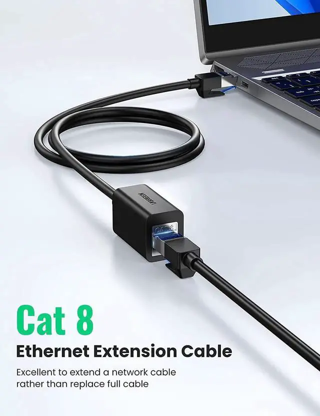 Alt view image 2 of 7 - Aomoproing Ethernet Extender Cable Cat 8 Extension Network Cable 40 Gbps 2000MHz RJ45 Network Patch Cord Double Shielding Male to Female Connector Compatible for Router PC Laptop Modem 3FT