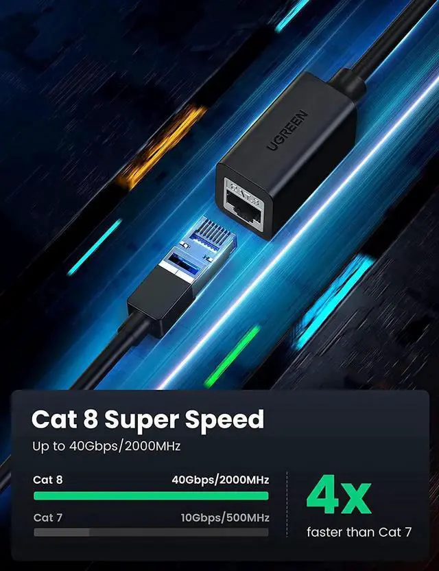 Alt view image 7 of 7 - Aomoproing Ethernet Extender Cable Cat 8 Extension Network Cable 40 Gbps 2000MHz RJ45 Network Patch Cord Double Shielding Male to Female Connector Compatible for Router PC Laptop Modem 3FT
