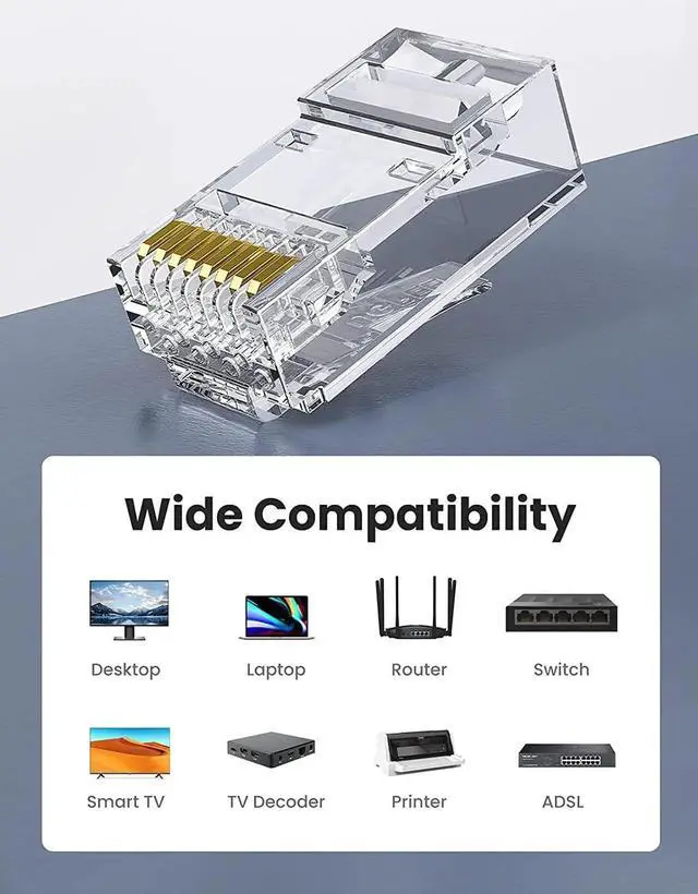 Alt view image 4 of 7 - Aomoproing RJ45 Connector 50 Pack Cat6 Cat5e RJ45 Pass Through Plug Ends Ethernet Cable Crimp Network Plug LAN Connector Crystal
