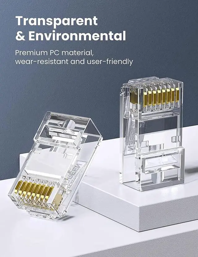 Alt view image 7 of 7 - Aomoproing RJ45 Connector 50 Pack Cat6 Cat5e RJ45 Pass Through Plug Ends Ethernet Cable Crimp Network Plug LAN Connector Crystal