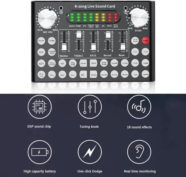 Alt view image 4 of 7 - Aomoproing Usb Sound Card 12 Sound Pattern Audio Microphone Webcast Live External Usb Sound Card Bluetooth Function Audio Interface
