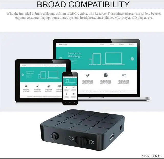 Alt view image 5 of 7 - Aomoproing 2-in-1 Bluetooth 5.0 Wireless Audio Aux 3.5mm Adapter Transmitter and Receiver