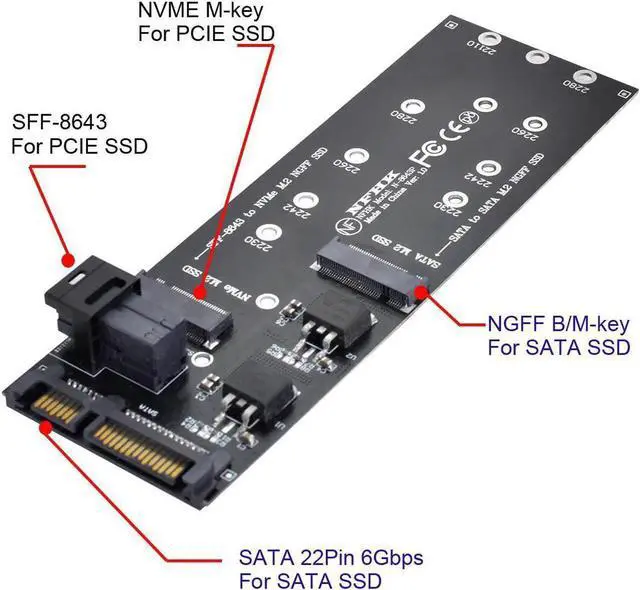 Alt view image 2 of 3 - Aomoproing SSD SATA Adapter SFF-8643 to U2 Kit NVME PCIe NGFF M-Key to HD Mini SAS