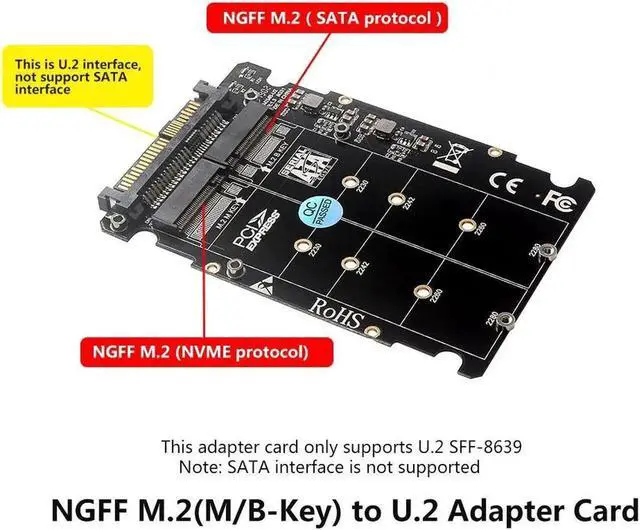 Alt view image 4 of 7 - Aomoproing M.2 NGFF SSD(Key M) Key B SSD to U.2 SFF-8639 Adapter Card Converter SATA Interface is Not Supported