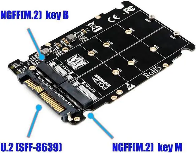 Alt view image 5 of 7 - Aomoproing M.2 NGFF SSD(Key M) Key B SSD to U.2 SFF-8639 Adapter Card Converter SATA Interface is Not Supported