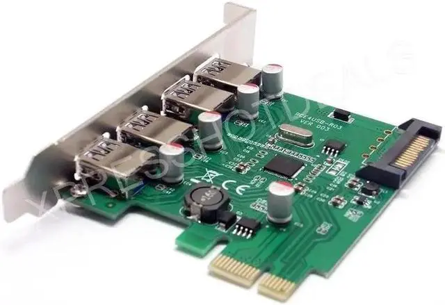 Main image of PCI-E USB 3.0 4 Ports SuperSpeed PCI Express Controller Card Adapter 15-pin SATA Power