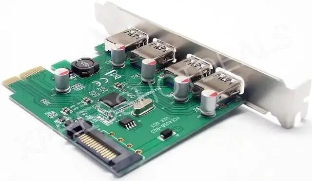 Alt view image 4 of 4 - PCI-E USB 3.0 4 Ports SuperSpeed PCI Express Controller Card Adapter 15-pin SATA Power