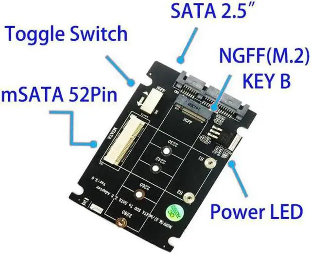 Alt view image 5 of 6 - 2 in 1 NGFF M.2 B+M Key Mini PCI E or mSATA SSD to SATA III Adapter Card PCB Adapter for full msata SSD/ 2230/2242/2260/22x80 M2