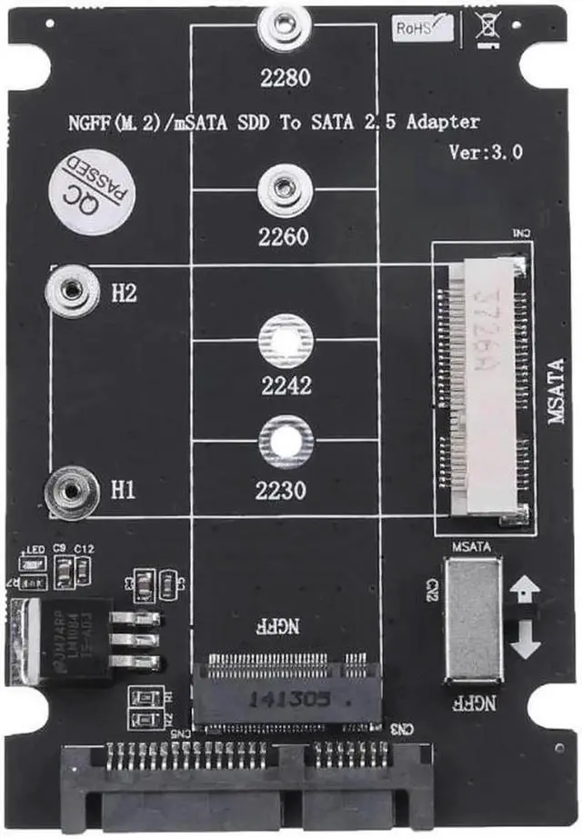 Alt view image 3 of 6 - 2 in 1 NGFF M.2 B+M Key Mini PCI E or mSATA SSD to SATA III Adapter Card PCB Adapter for full msata SSD/ 2230/2242/2260/22x80 M2