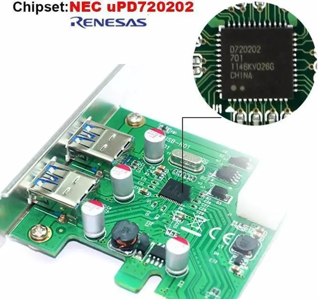 Alt view image 2 of 3 - Aomoproing 2-Port USB 3.0 PCI-E Expansion Card  USB Hub Controller Express Card for Desktop PC with Molex 4 Pin Power Connector