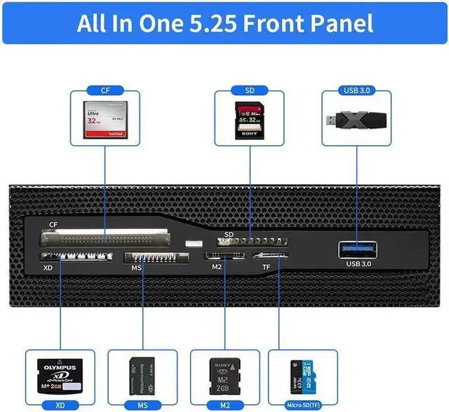 Alt view image 6 of 6 - U2CR525U3 5.25 inch PC Case Mesh Front panel All-in-1 Multifunction CF/XD/MS/M2/SD/TF Internal USB 2 .0 Card Reader USB Flash Memory w/ USB 3.0 Port