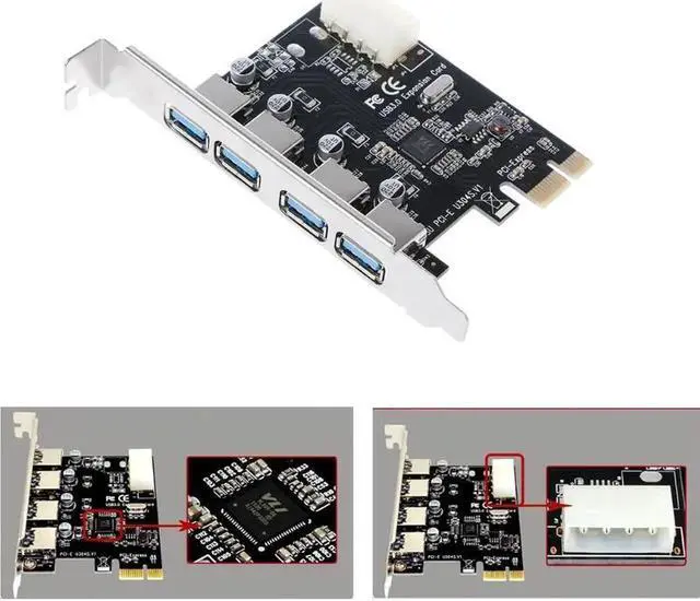 Alt view image 5 of 6 - Aomoproing Super Speed USB 3.0 PCI-E Expansion Card - 4-Port Adapter for Desktop PC, Up to 5Gbps for SSD/HDD/Card Readers