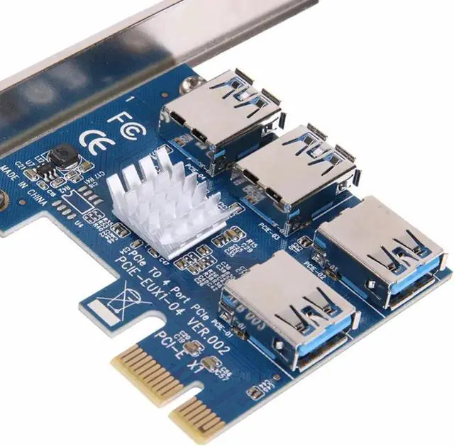 Alt view image 2 of 6 - Aomoproing PCIe 1X to 4-Port USB Expansion Card - PCI Express 1X to 16X Slot External Adapter Board, USB Multiplier Card for Bitcoin & Litecoin Mining Rigs, Desktop PC USB Port Expansion