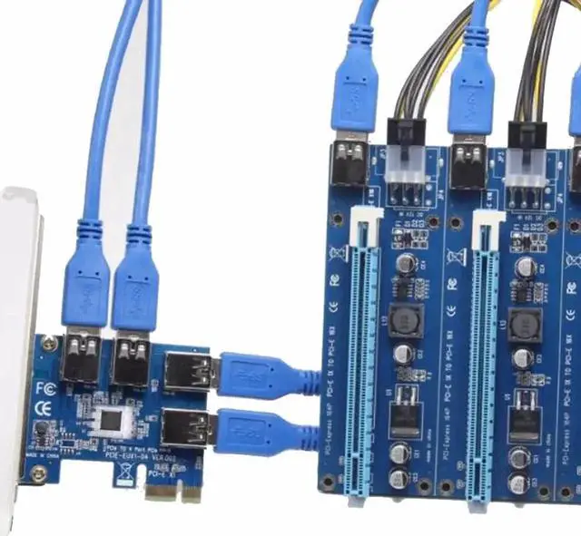 Alt view image 4 of 6 - Aomoproing PCIe 1X to 4-Port USB Expansion Card - PCI Express 1X to 16X Slot External Adapter Board, USB Multiplier Card for Bitcoin & Litecoin Mining Rigs, Desktop PC USB Port Expansion