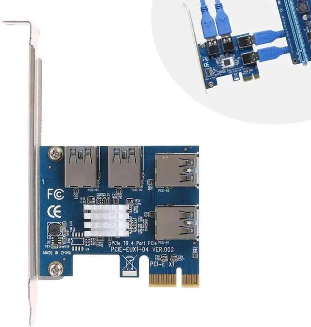 Alt view image 5 of 6 - Aomoproing PCIe 1X to 4-Port USB Expansion Card - PCI Express 1X to 16X Slot External Adapter Board, USB Multiplier Card for Bitcoin & Litecoin Mining Rigs, Desktop PC USB Port Expansion