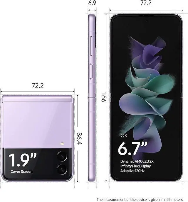Alt view image 2 of 3 - SAMSUNG Galaxy Z Flip 3 5G Factory Unlocked Android Cell Phone US Version Smartphone Flex Mode Intuitive Camera Compact 128GB Storage US Warranty, Lavender