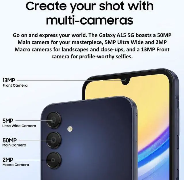 Alt view image 4 of 4 - Samsung Galaxy A15 5G 128GB (AT&T) SM-A156U Black 6.5'' 4GB RAM - Grade A