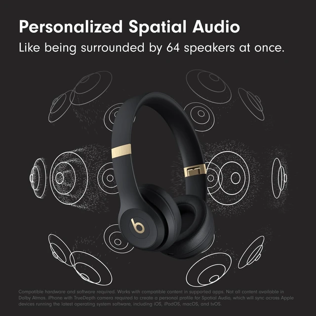 Alt view image 2 of 4 - Beats Solo 4 - Wireless Bluetooth On-Ear Headphones, Apple & Android Compatible - Black & Gold (Excellent)