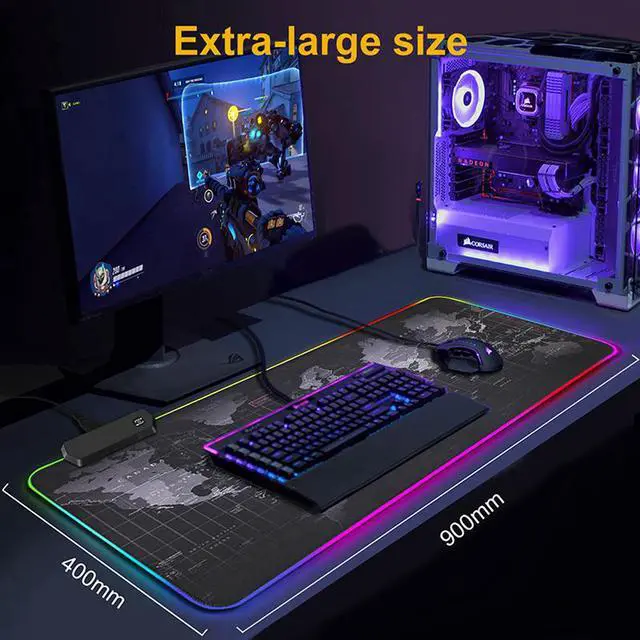 Alt view image 2 of 6 - LED Flash Gaming Mouse Pad RGB Glowing Anti-slip Gamer Grande Mouse Keyboard Mat Expand Keyboard Pad 900*400*4mm /35.43*15.75*0.16 inches