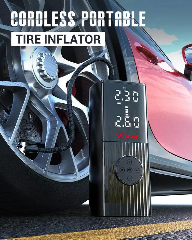 Alt view image 6 of 7 - VXSCAN Tire Inflator Portable Air Compressor for Car Tires, 150 PSI & 20000mAh Battery 4X Fast Inflation Cordless Tire Pump, 12V DC & Cordless Dual Power Electric Air Pump for Car Motorcycle Bike Ball