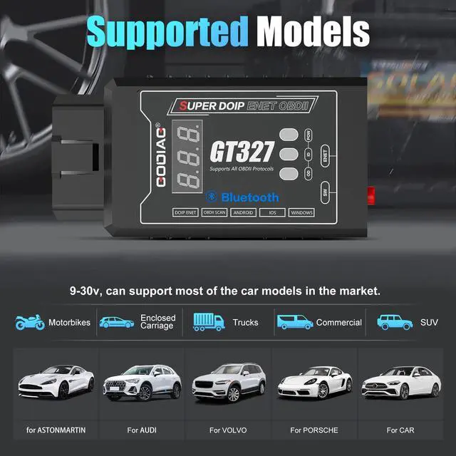 Alt view image 2 of 6 - GODIAG GT327 Super DOIP ENET OBD2 Bluetooth Scanner, ELM327 v1.5 FULL Bluetooth 4.0 Adapter, Ethernet Cable for Android iOS PC Support Voltage Display