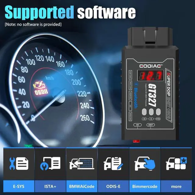 Alt view image 4 of 6 - GODIAG GT327 Super DOIP ENET OBD2 Bluetooth Scanner, ELM327 v1.5 FULL Bluetooth 4.0 Adapter, Ethernet Cable for Android iOS PC Support Voltage Display
