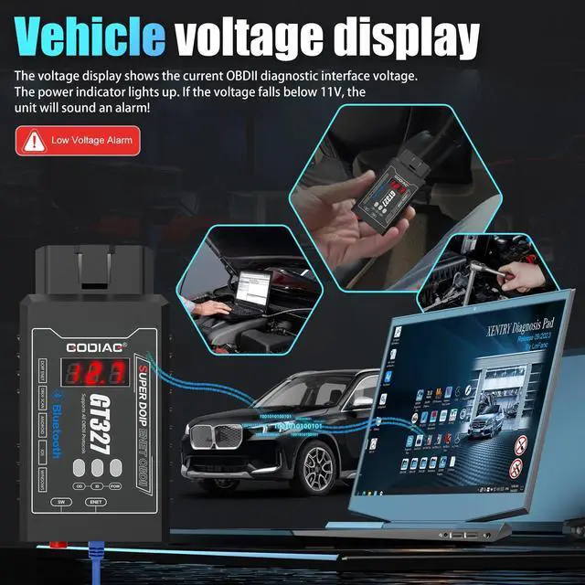 Alt view image 3 of 6 - GODIAG GT327 Super DOIP ENET OBD2 Bluetooth Scanner, ELM327 v1.5 FULL Bluetooth 4.0 Adapter, Ethernet Cable for Android iOS PC Support Voltage Display