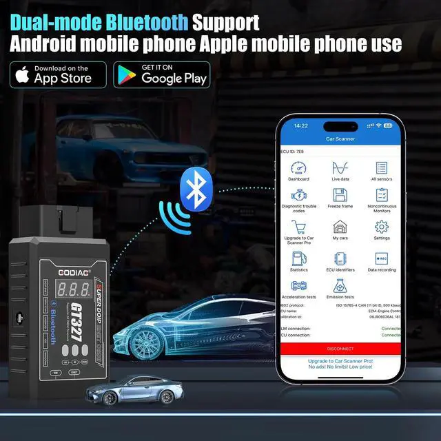 Alt view image 6 of 6 - GODIAG GT327 Super DOIP ENET OBD2 Bluetooth Scanner, ELM327 v1.5 FULL Bluetooth 4.0 Adapter, Ethernet Cable for Android iOS PC Support Voltage Display
