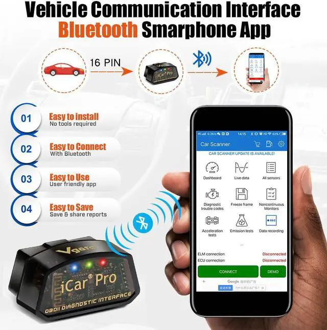 Alt view image 5 of 7 - Vgate iCar Pro Bluetooth 4.0 (BLE) OBD2 Fault Code Reader OBDII Code Scanner Car Check Engine Light for iOS/Android