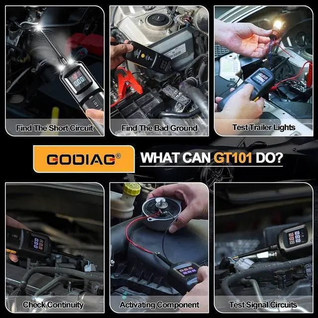 Alt view image 5 of 7 - Power Circuit Probe Kit, GODIAG GT101 Automotive Circuit Tester, Relay Fuse Voltage Tester, Car Electrical System Test Tool, Fuel Injector Tester & Cleaner with 20ft Cable for 6-40V Vehicles