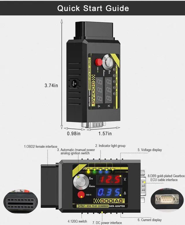 Alt view image 4 of 5 - GODIAG GT107+ DSG Plus Gearbox Data Adapter with Voltage Current Display For DQ250 DQ200 VL381 VL300 DQ500 DL501 Benz BMW