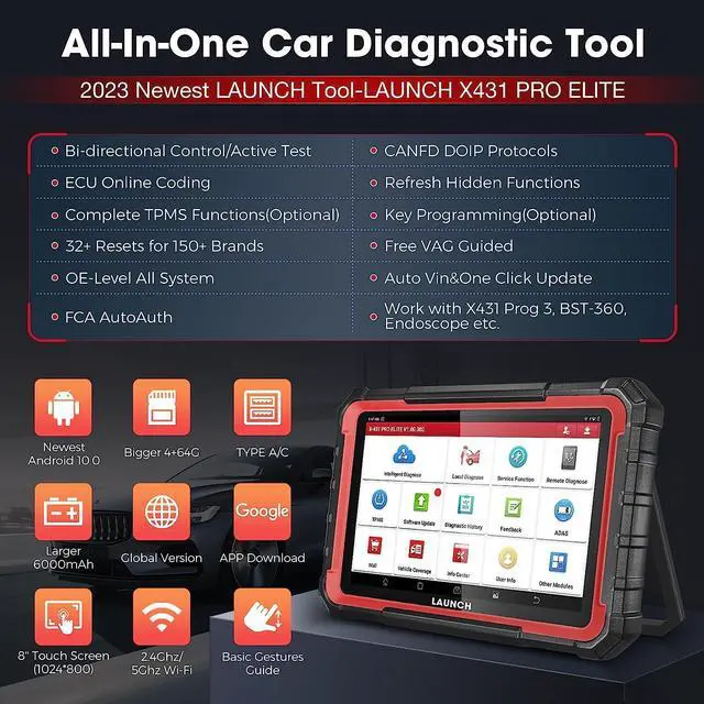 Alt view image 6 of 7 - LAUNCH X431 PRO Elite OBD2 Scanner 2023 New Bidirectional Scan Tool with CANFD DOIP, All-in-one Automotive Diagnostic Tool,ECU Online Coding,Full System,32+ Resets,FCA Autoauth,Key Program,VAG Guide