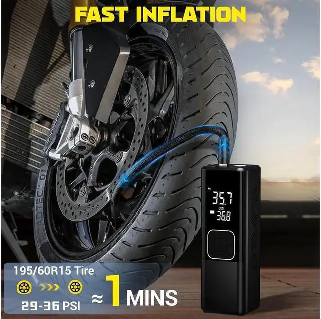 Alt view image 2 of 7 - Tire Inflator Portable Air Compressor for Car Tires, 150 PSI Fast Inflation 7500mAh Cordless Air Pump, Electric Tire Pump with 12V DC Dual Power for Car, Moto, Bike, Ball