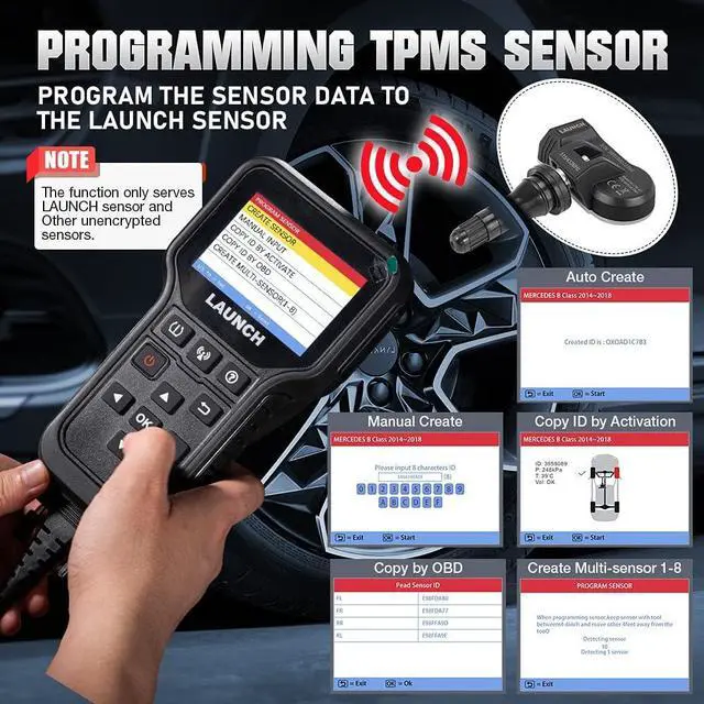 Alt view image 4 of 7 - 2024 Newest LAUNCH CRT5011E TPMS Relearn Tool,OBDII Code Reader,Activate/Relearn All Brand Sensors, Read&Program LTR-01 Sersors (315/433MHz),Reset TPMS,Free Upgrade