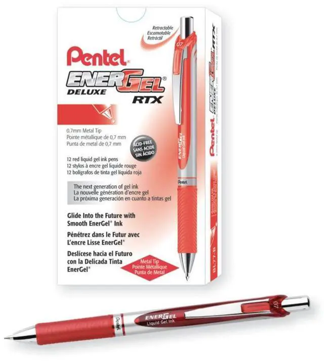 Main image of Pentel Gel Pen Retractable Metal Tip .7mm 12/BX Red Barrel/Ink BL77BDZ