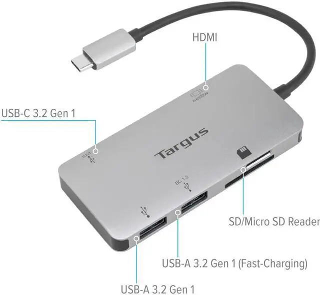 Alt view image 4 of 7 - Targus USB-C Multi-Port Single Video Adapter and Card Reader with 100W PD Pass-Thru - ACA953USZ